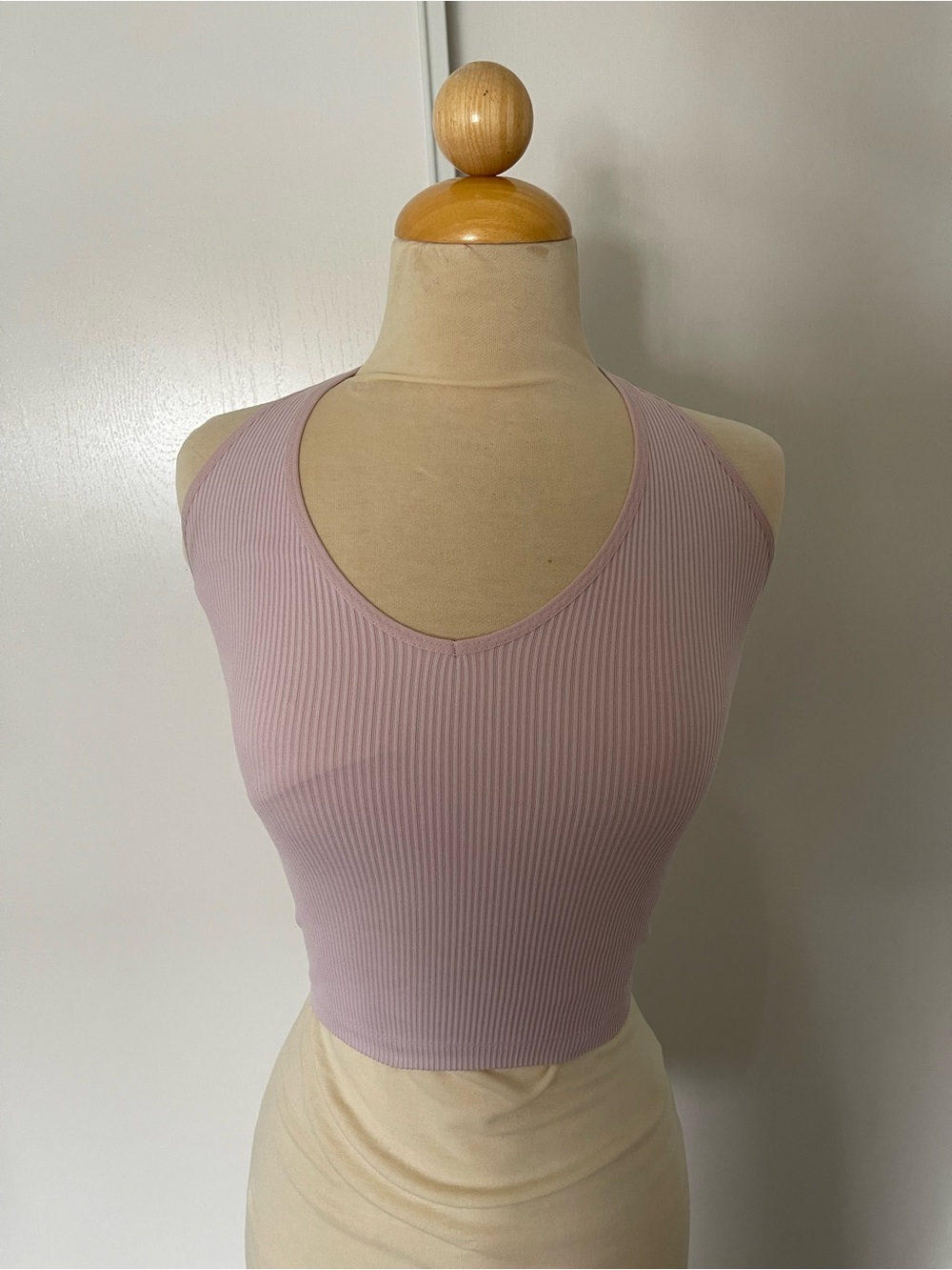 Ribbed V-Neck Crop Tank Top - Dusty Mauve